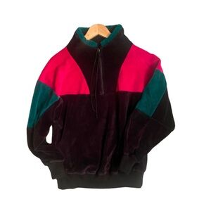 Vintage 1980s Tundra Canada Velour 1/4 Zip M Retro Ski Color Block